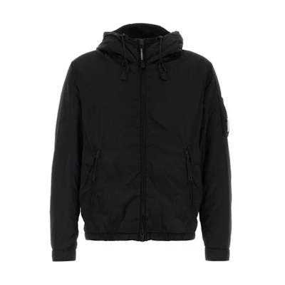 C.P. Company Black Logo Hooded Zip-Up Jacket CMOW130A005904G999