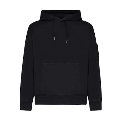 C.P. Company Black Logo Hoodie with Drop Shoulder Design 16CMSS099A110044G999