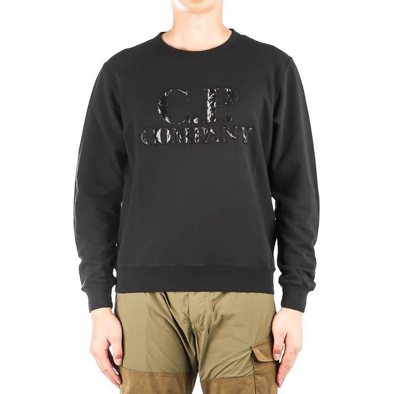 C.P. Company Black Logo Print Crewneck Slim Fit Long Sleeve Sweatshirt 12CMSS188A002246G999