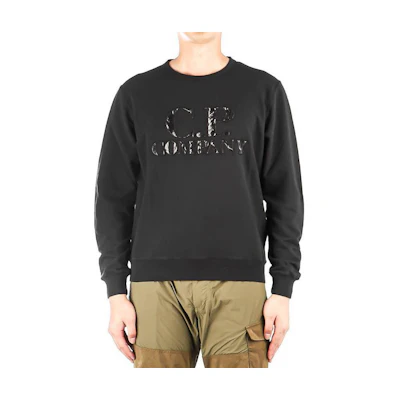 C.P. Company Black Logo Print Crewneck Slim Fit Long Sleeve Sweatshirt 12CMSS188A002246G999