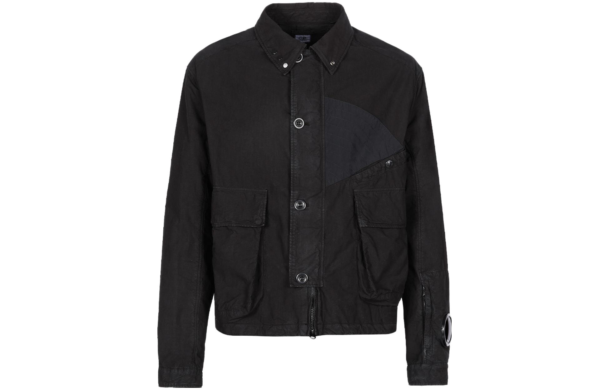 C.P. Company Black Logo Print Long-Sleeve Button-Up Jacket 14CMOW175A006456G999