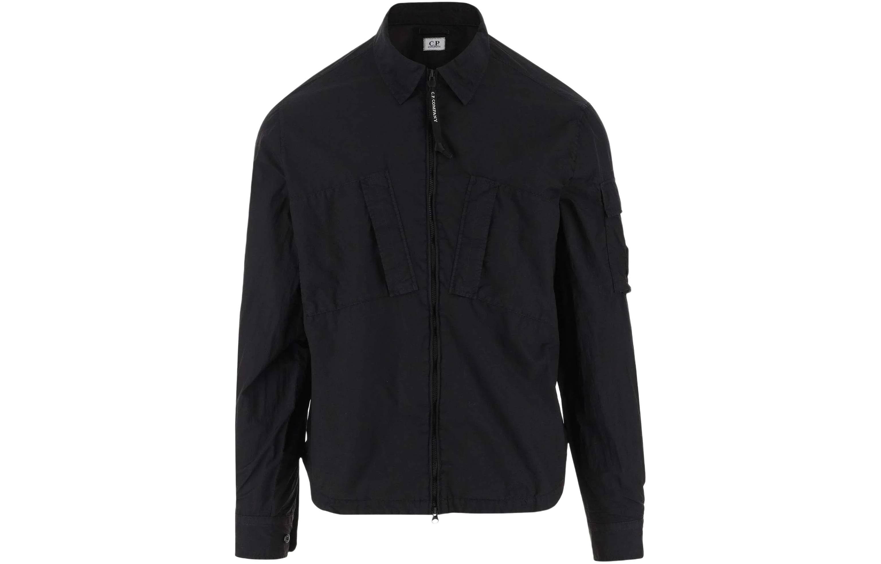 C.P. Company Black Long-Sleeve Zip-Up Jacket with Chest Pocket 16CMSH111A005783G999