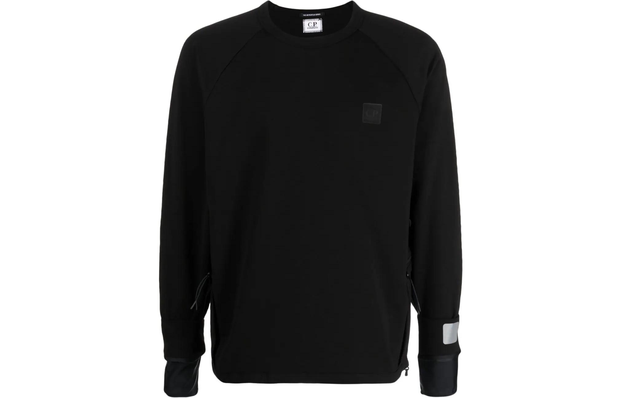 C.P. Company Black Long Sleeve Crewneck Sweatshirt Solid Color Fit 16CLSS017A006452W999