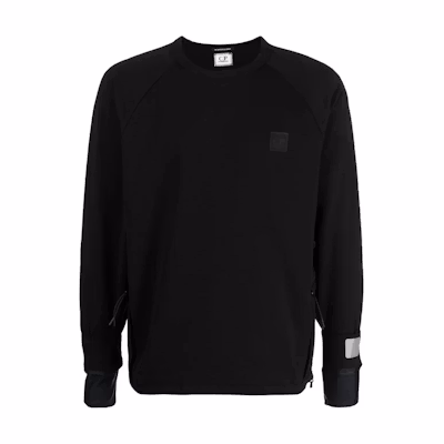 C.P. Company Black Long Sleeve Crewneck Sweatshirt Solid Color Fit 16CLSS017A006452W999