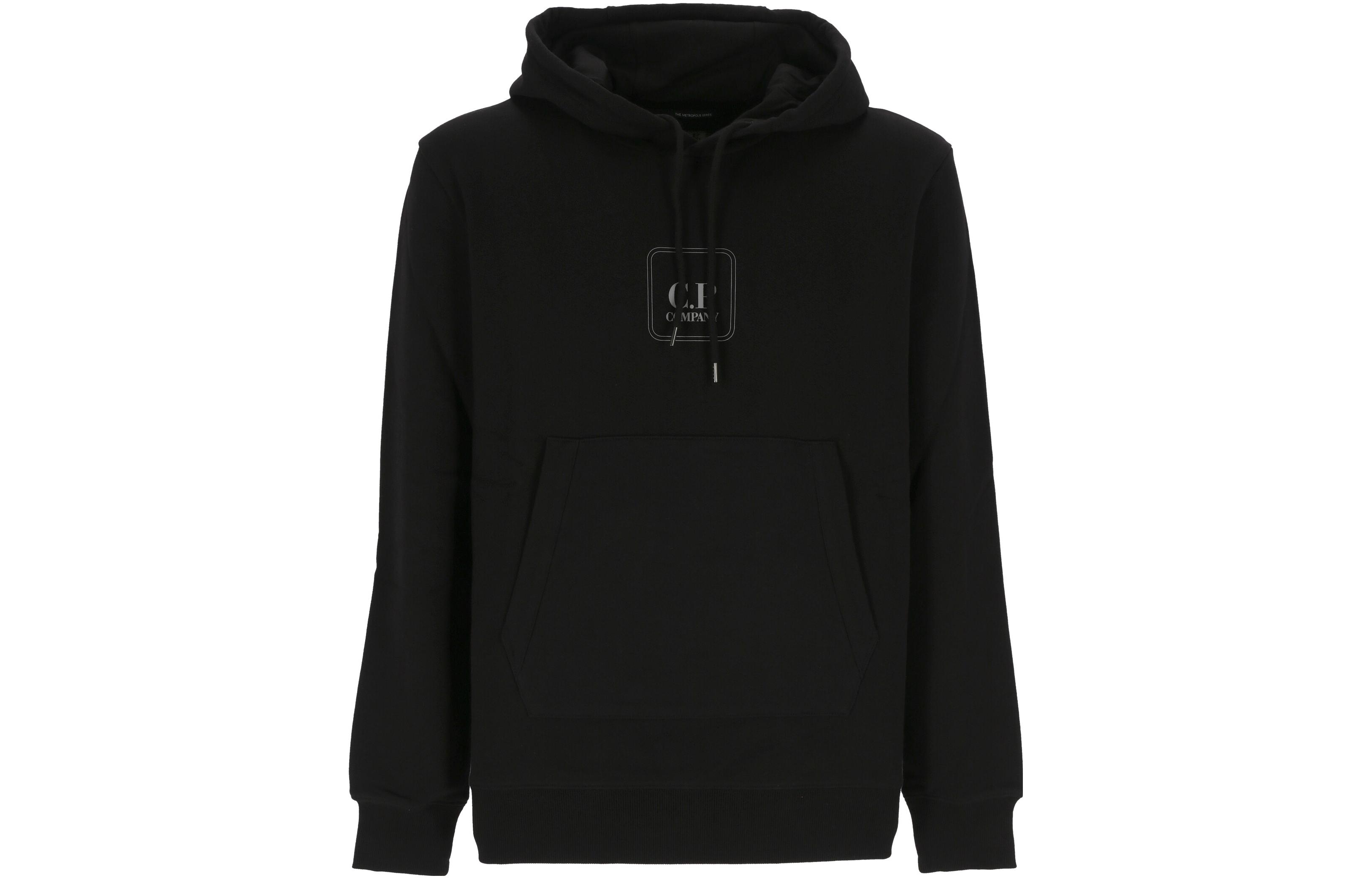 C.P. Company Black Printed Logo Pullover Hoodie with Drawstrings 13CMSS219A005086W999