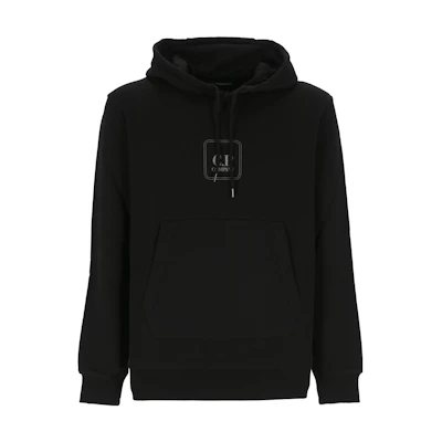 C.P. Company Black Printed Logo Pullover Hoodie with Drawstrings 13CMSS219A005086W999