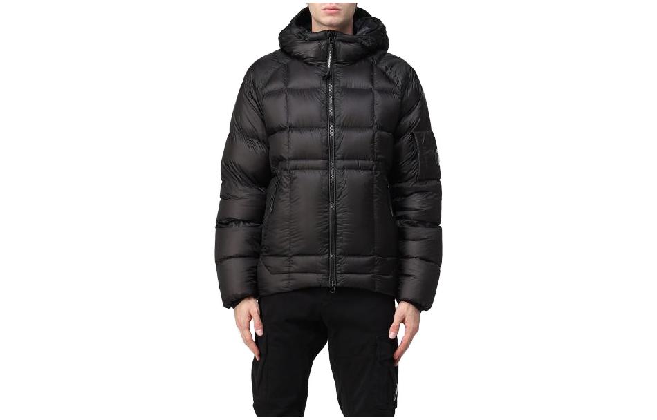 C.P. Company Black Quilted Zip-Up Hoodie Jacket 13CMOW172A006099A999