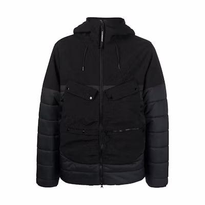 C.P. Company Black Solid Color Hooded Long-Sleeve Jacket 15CMOW014A006097M999