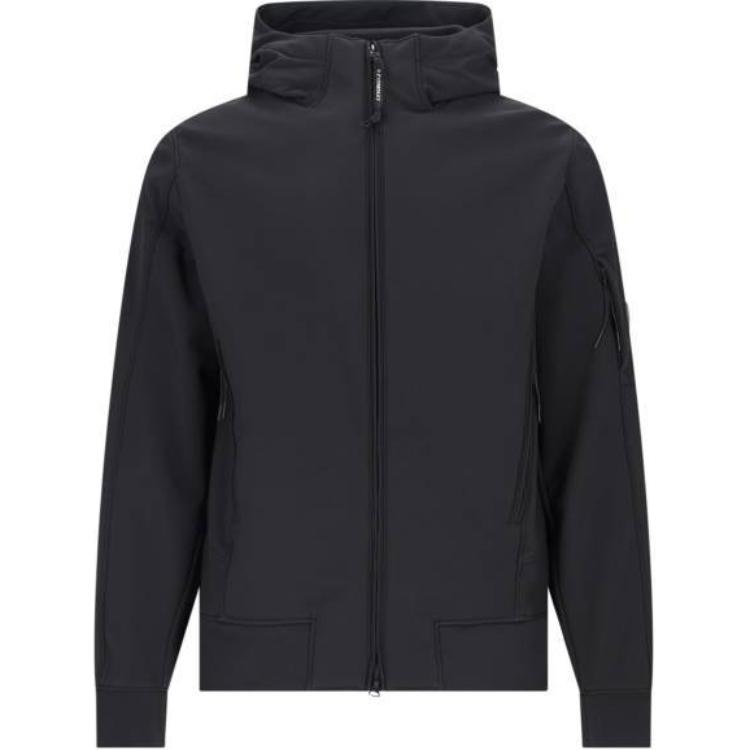 C.P. Company Black Solid Color Hooded Zip-Up Jacket CMOW013A006097A999