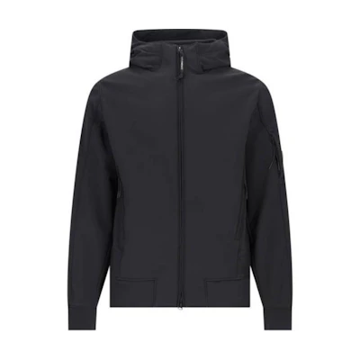 C.P. Company Black Solid Color Hooded Zip-Up Jacket CMOW013A006097A999