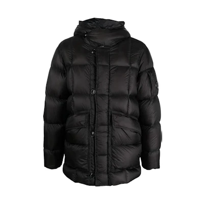 C.P. Company Black Solid Color Hooded Zipper Loose-Fit Jacket 13CMOW176A006099A999