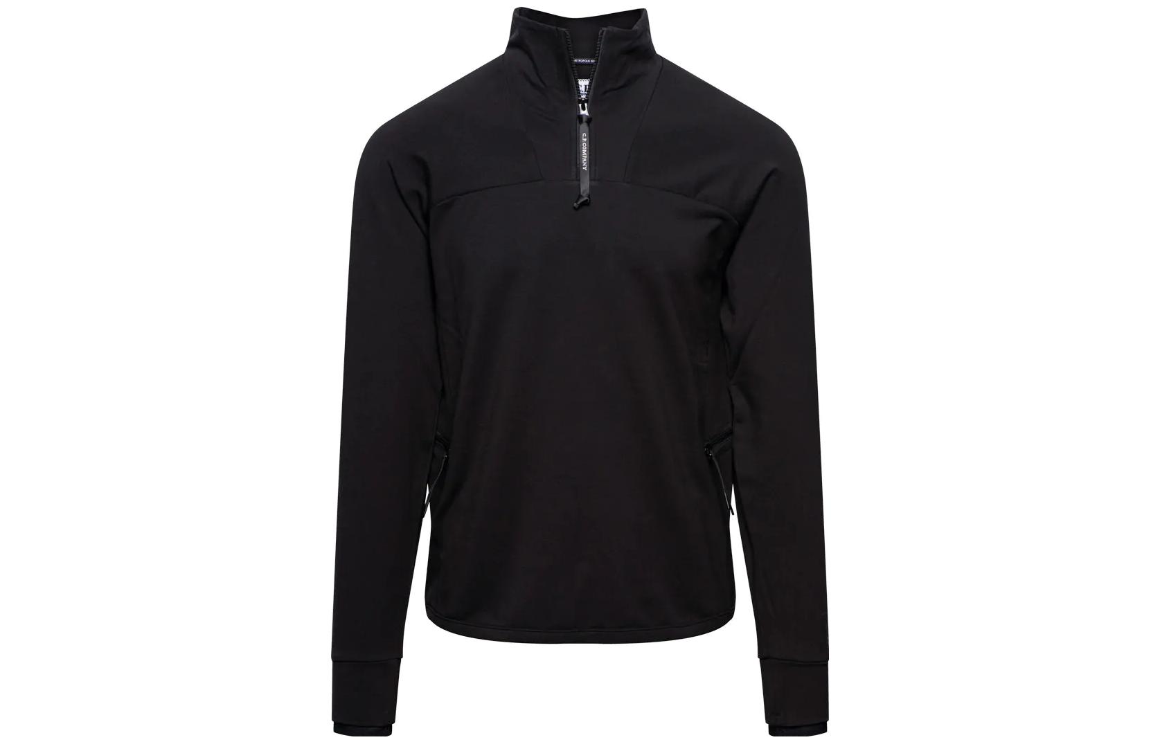 C.P. Company Black Solid Color Stand Collar Zip-Up Sweatshirt 15CLSS039A006452W999