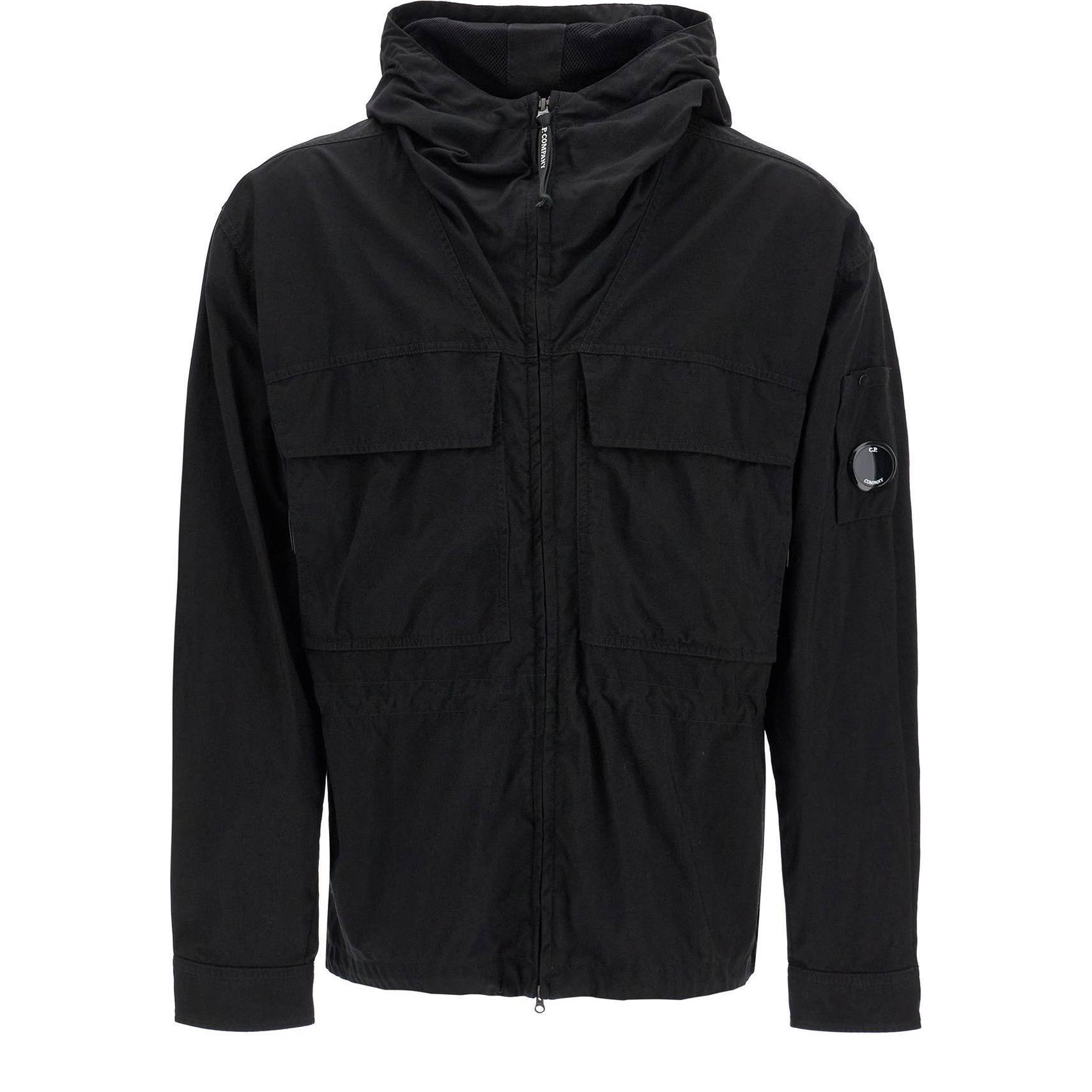 C.P. Company Black Solid Color Zip-Up Hoodie Jacket CMOS150A005782G999