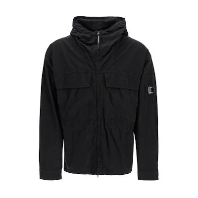 C.P. Company Black Solid Color Zip-Up Hoodie Jacket CMOS150A005782G999