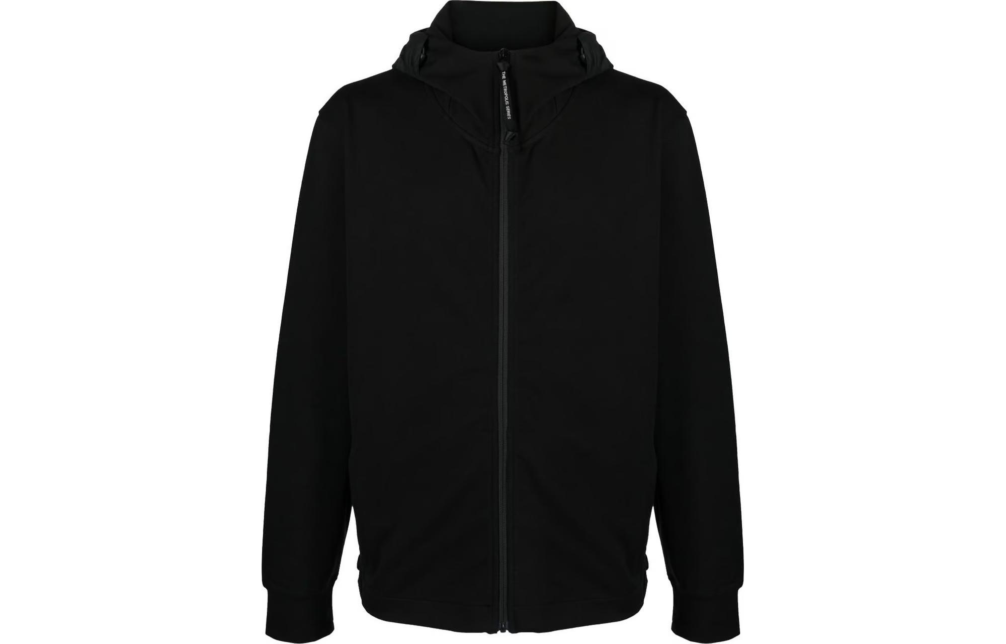 C.P. Company Black Solid Zip Hoodie Jacket with Drawstring and Ribbed Cuffs 16CLSS014A006452M999