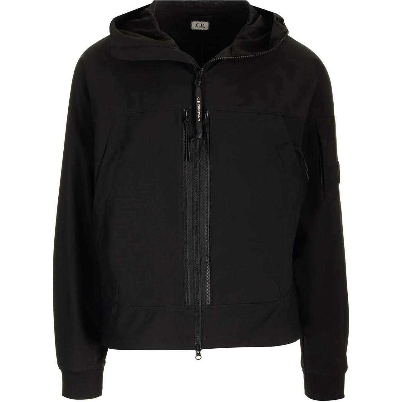 C.P. Company Black Zip-Up Hoodie Jacket with Solid Color Badge Design CMOW008A005968A999