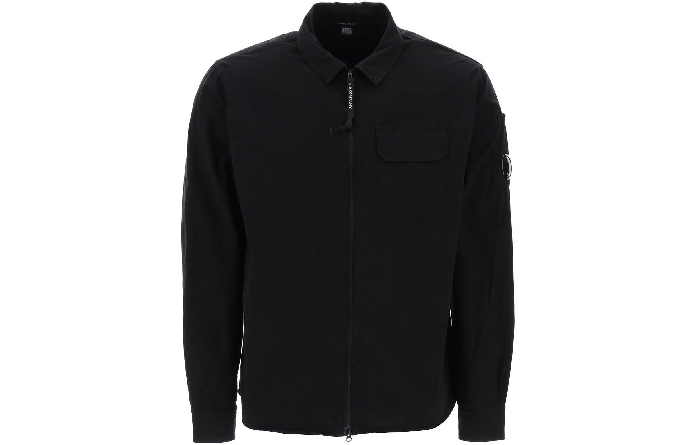 C.P. Company Black Zip-Up Jacket with Logo and Pointed Collar 16CMSH158A002824G999