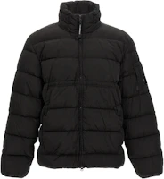 C.P. Company Black Zip-Up Jacket with Logo Patch and Stand Collar CMOW016A005904G999 C.P. Company Black Zip-Up Jacket with Logo Patch and Stand Collar CMOW016A005904G999