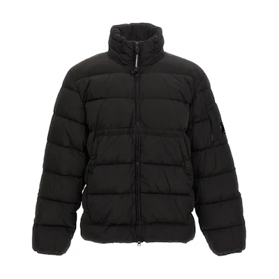 C.P. Company Black Zip-Up Jacket with Logo Patch and Stand Collar CMOW016A005904G999