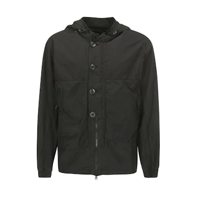 C.P. Company Black Zipper Drawstring Hooded Jacket 16CMOS018A005991G999
