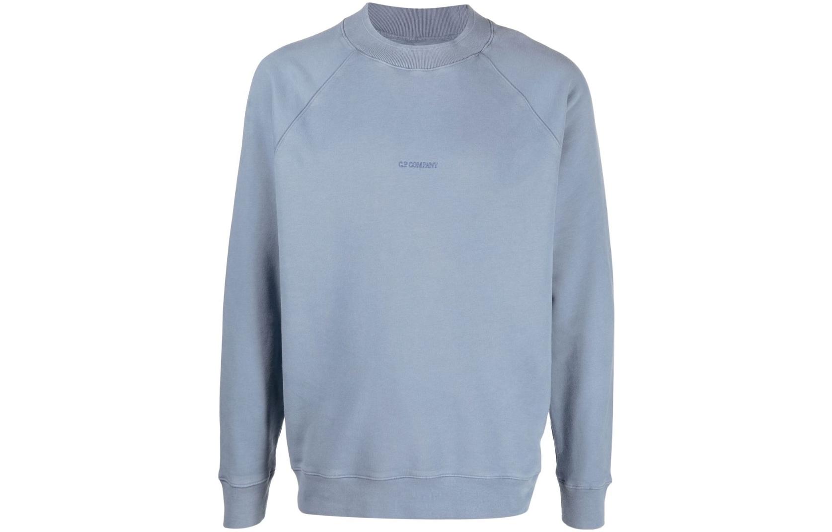 C.P. Company Blue Crewneck Pullover Sweatshirt Long Sleeve Solid Color 13CMSS008A006372-R843
