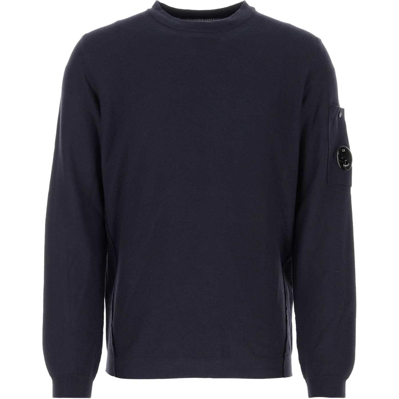 C.P. Company Blue Crewneck Sweatshirt with Side Logo Patch CMKN256A110081G888