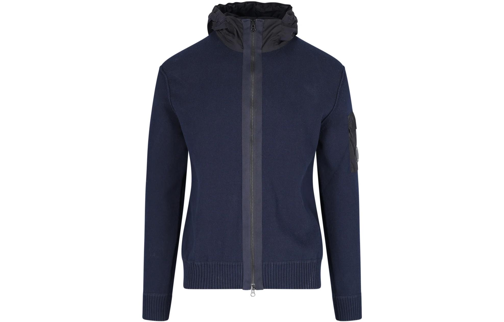 C.P. Company Blue Hooded Solid Color Long Sleeve Jacket 14CMKN185A005367M888