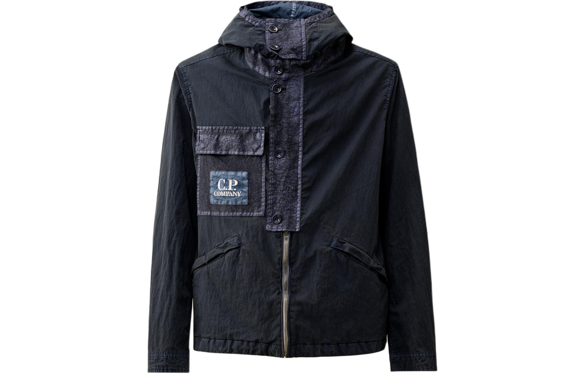 C.P. Company Blue Hooded Zip-Up Embroidered Jacket CMOW133A-006233G-886