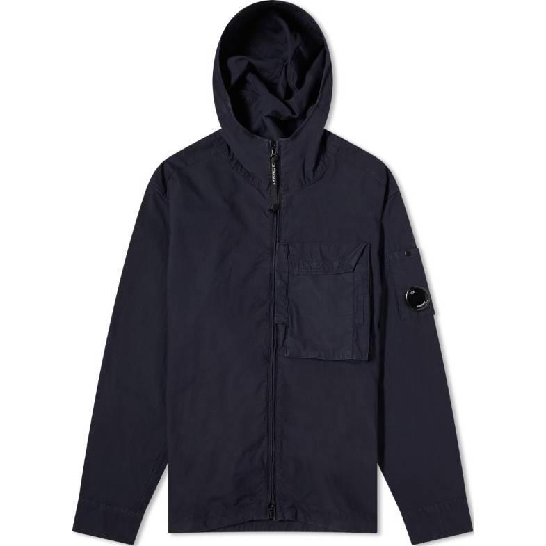 C.P. Company Blue Logo Hooded Zip-Up Jacket CMSH156A006406O888