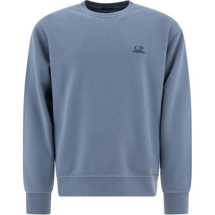C.P. Company Blue Logo Print Crewneck Sweatshirt Long Sleeve CMSS060B006372R851