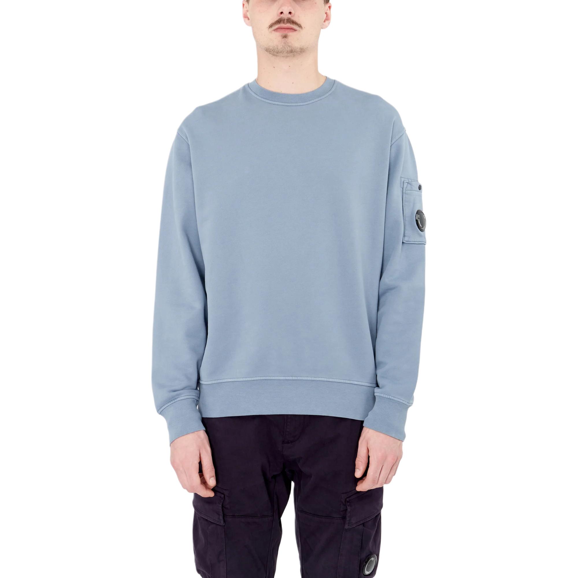 C.P. Company Blue Solid Color Crewneck Long Sleeve Sweatshirt CMSS060A006372R851