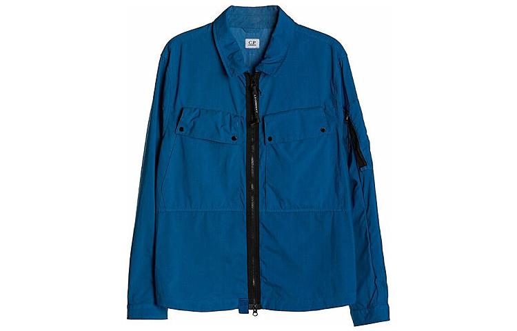 C.P. Company Blue Solid Color Zip-Up Collar Jacket 10CMOS027A005782G870