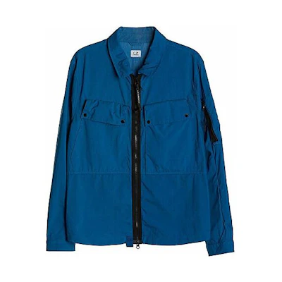 C.P. Company Blue Solid Color Zip-Up Collar Jacket 10CMOS027A005782G870