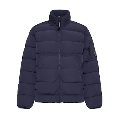 C.P. Company Blue Solid Color Zip-Up Jacket with Stand Collar CMOW016A005904G799