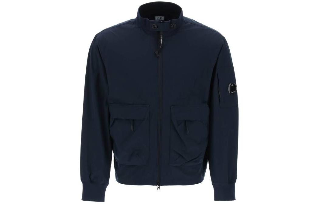 C.P. Company Blue Zip-Up Jacket with Logo and High Collar 16CMOW010A004117A-888