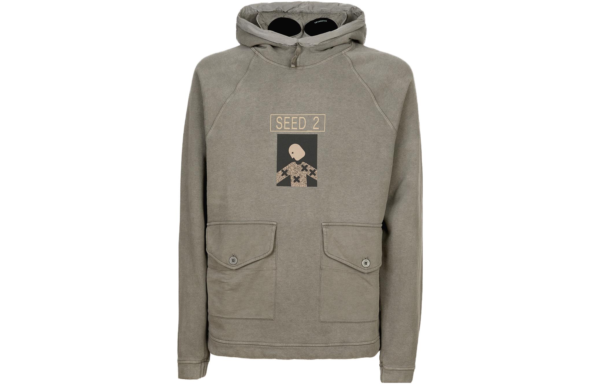 C.P. Company Brown-Grey Graphic Print Pullover Hoodie Unisex 14CMSS342A006529N920
