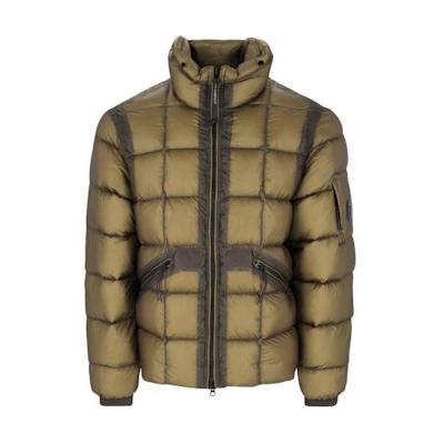 C.P. Company Brown Down Jacket with Zip and Solid Color Design 15CMOW194A006099A653