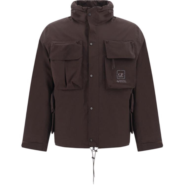 C.P. Company Brown High-Neck Embroidered Logo Zip-Up Jacket CLOW001A110031A597