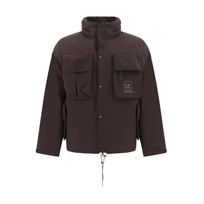 C.P. Company Brown High-Neck Embroidered Logo Zip-Up Jacket CLOW001A110031A597