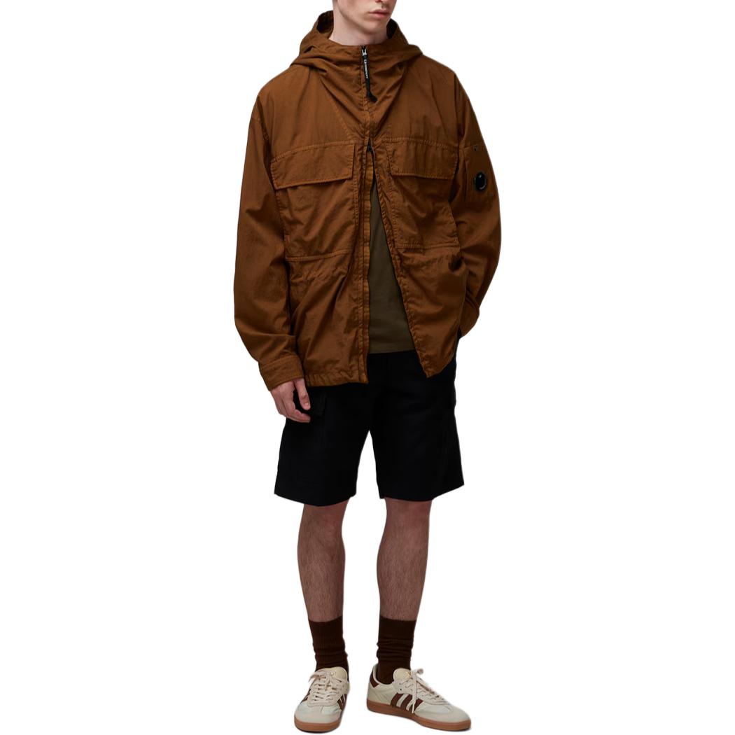 C.P. Company Brown Hooded Zipper Pocket Relaxed Fit Jacket 17CMOS150A005782G-351