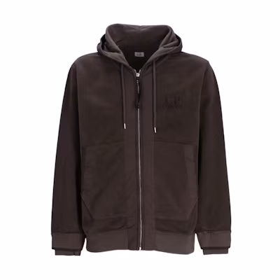 C.P. Company Brown Logo Embroidered Zip Hoodie for Men CMSS263A006614G670