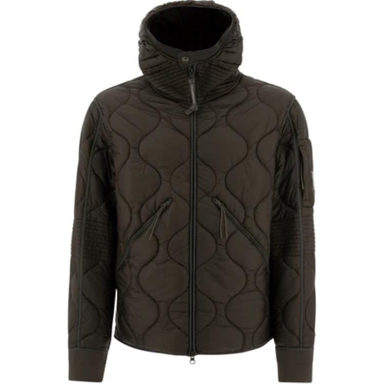 C.P. Company Brown Solid Color Hooded Zip-Up Jacket CMOW009A110158A674