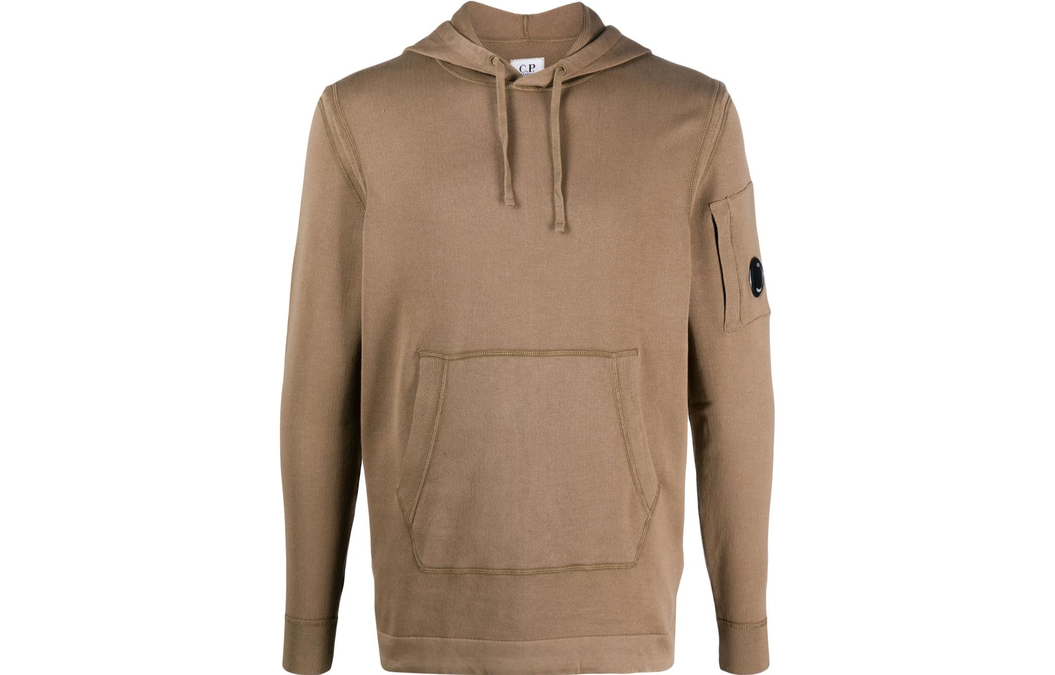 C.P. Company Brown Solid Color Long-Sleeve Hoodie 14CMKN030A006262G-339