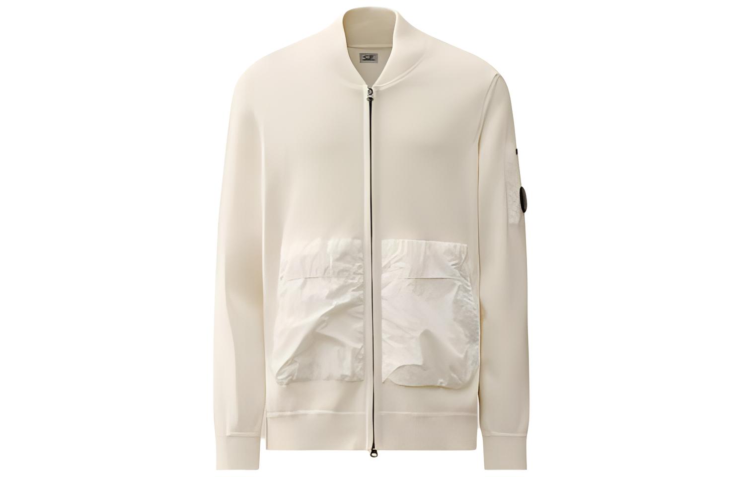 C.P. Company Cotton Mixed Bomber Knit White Zip-Up Jacket for Men CMKN046A005367M103