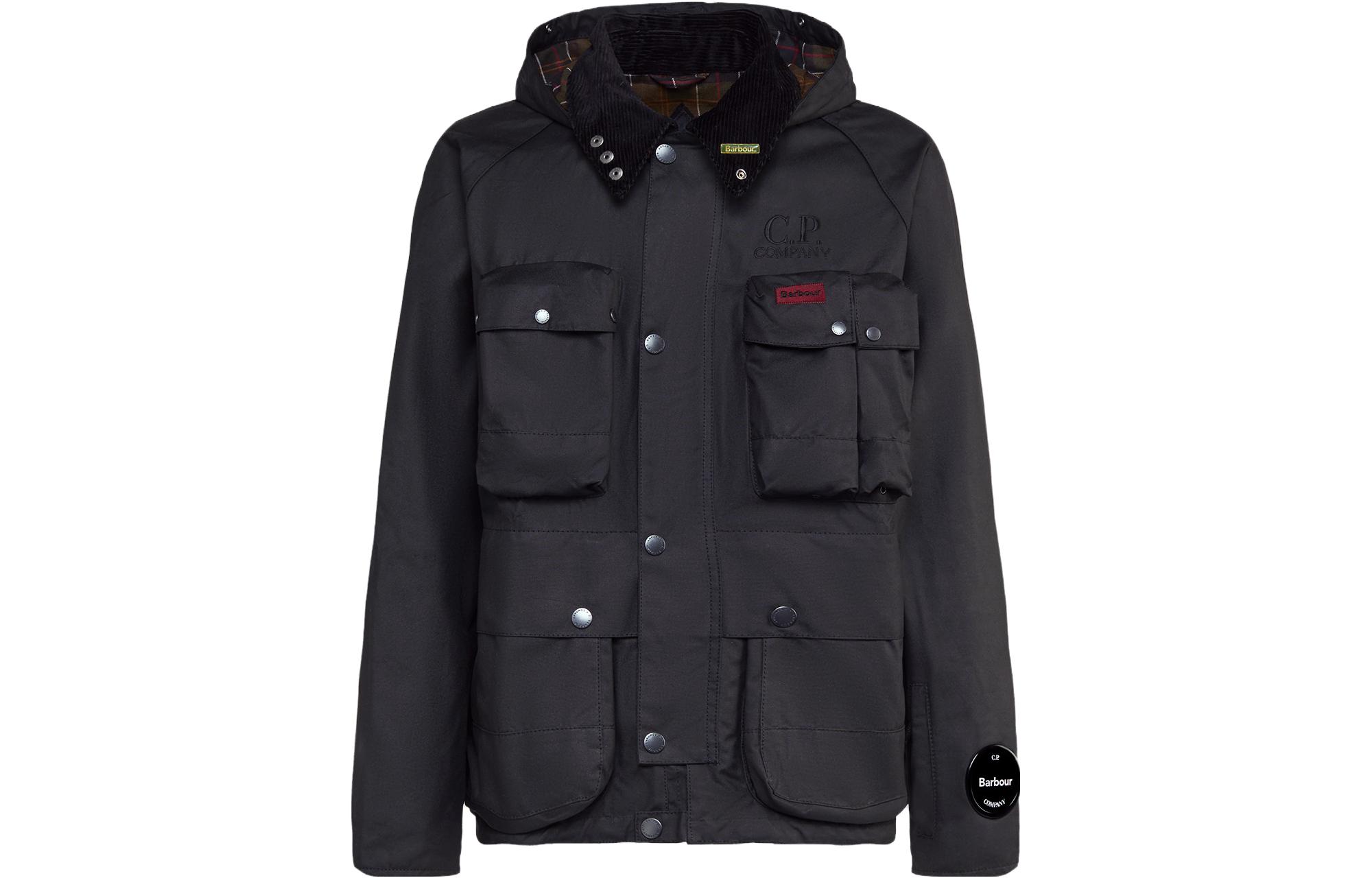 C.P. Company Creel Wax Jacket Solid Color Hooded Button Coat Men Black 15CSOW018A006240A999