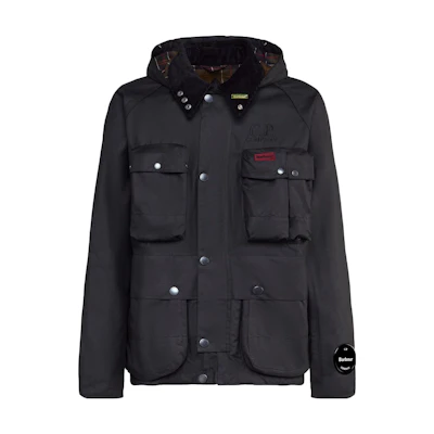 C.P. Company Creel Wax Jacket Solid Color Hooded Button Coat Men Black 15CSOW018A006240A999