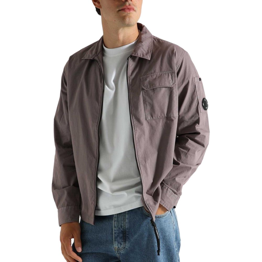 C.P. Company Deep Purple Zip-Up Polo Collar Jacket with Logo Embroidery CMOS124A110143G735