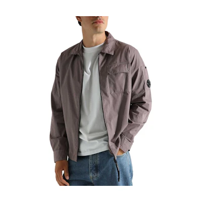 C.P. Company Deep Purple Zip-Up Polo Collar Jacket with Logo Embroidery CMOS124A110143G735