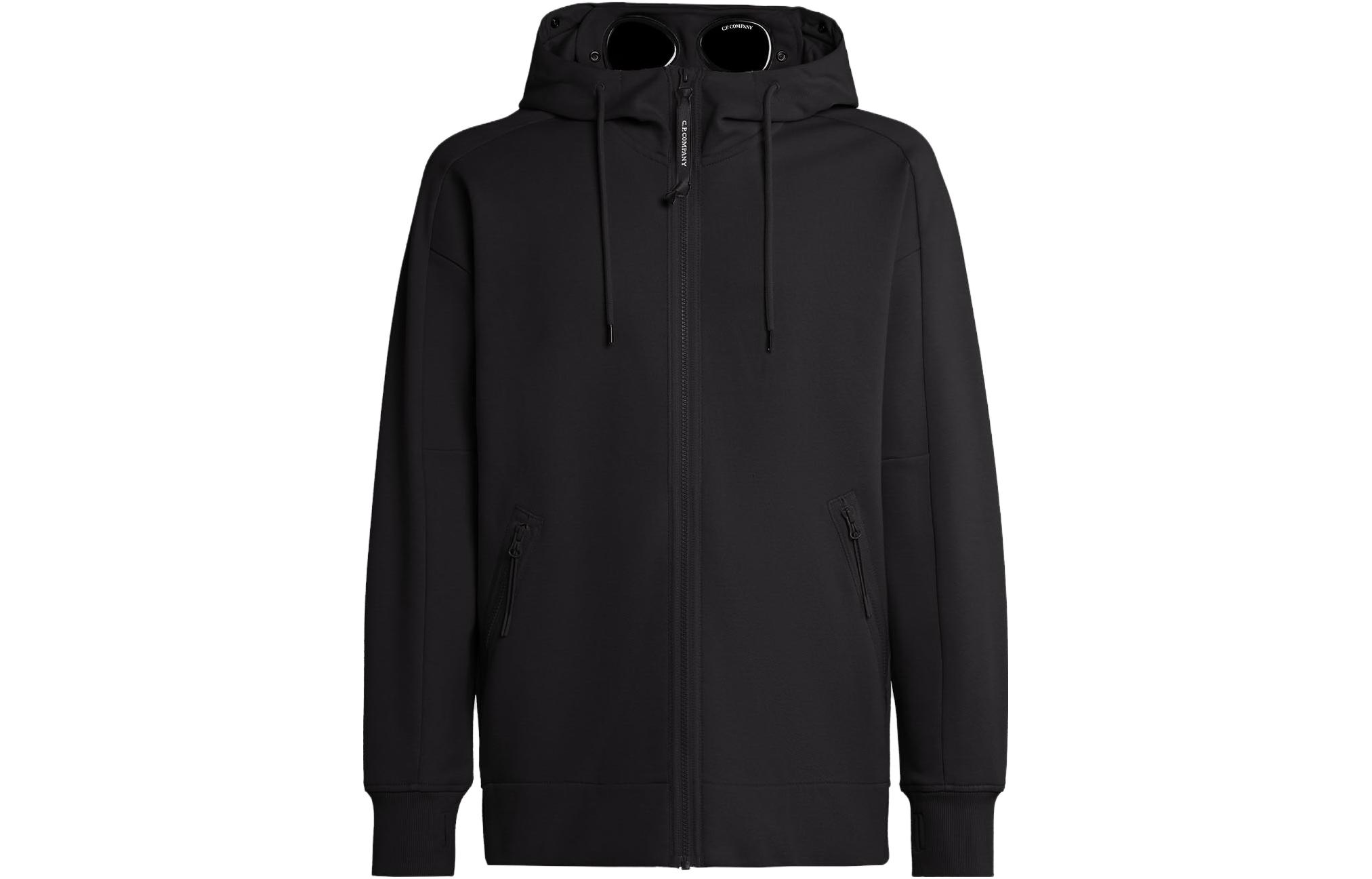 C.P. Company Diagonal Raised Fleece Goggle Hoodie Black Full-Zip Sweatshirt 15CMSS082A005086W999FW23