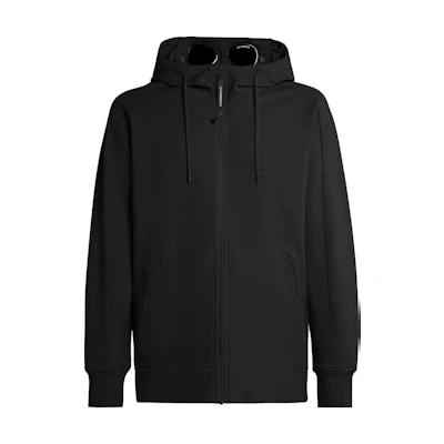C.P. Company Diagonal Raised Fleece Goggle Hoodie Black Full-Zip Sweatshirt 15CMSS082A005086W999FW23